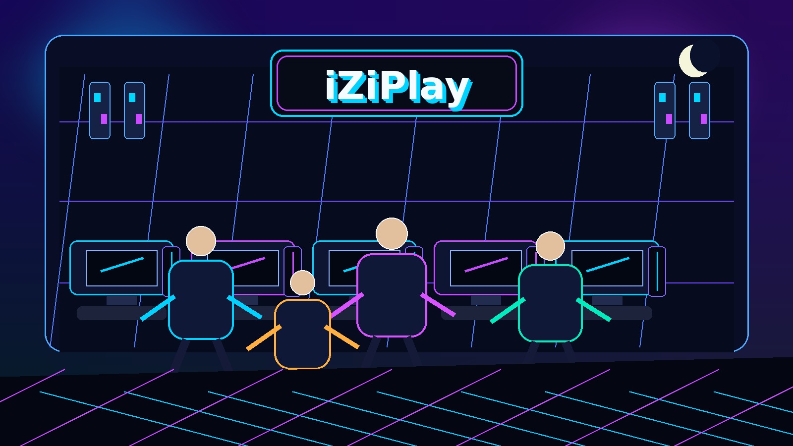 Взрослая компания 25–35 проводит ночной игровой вечер в клубе iZiPlay
