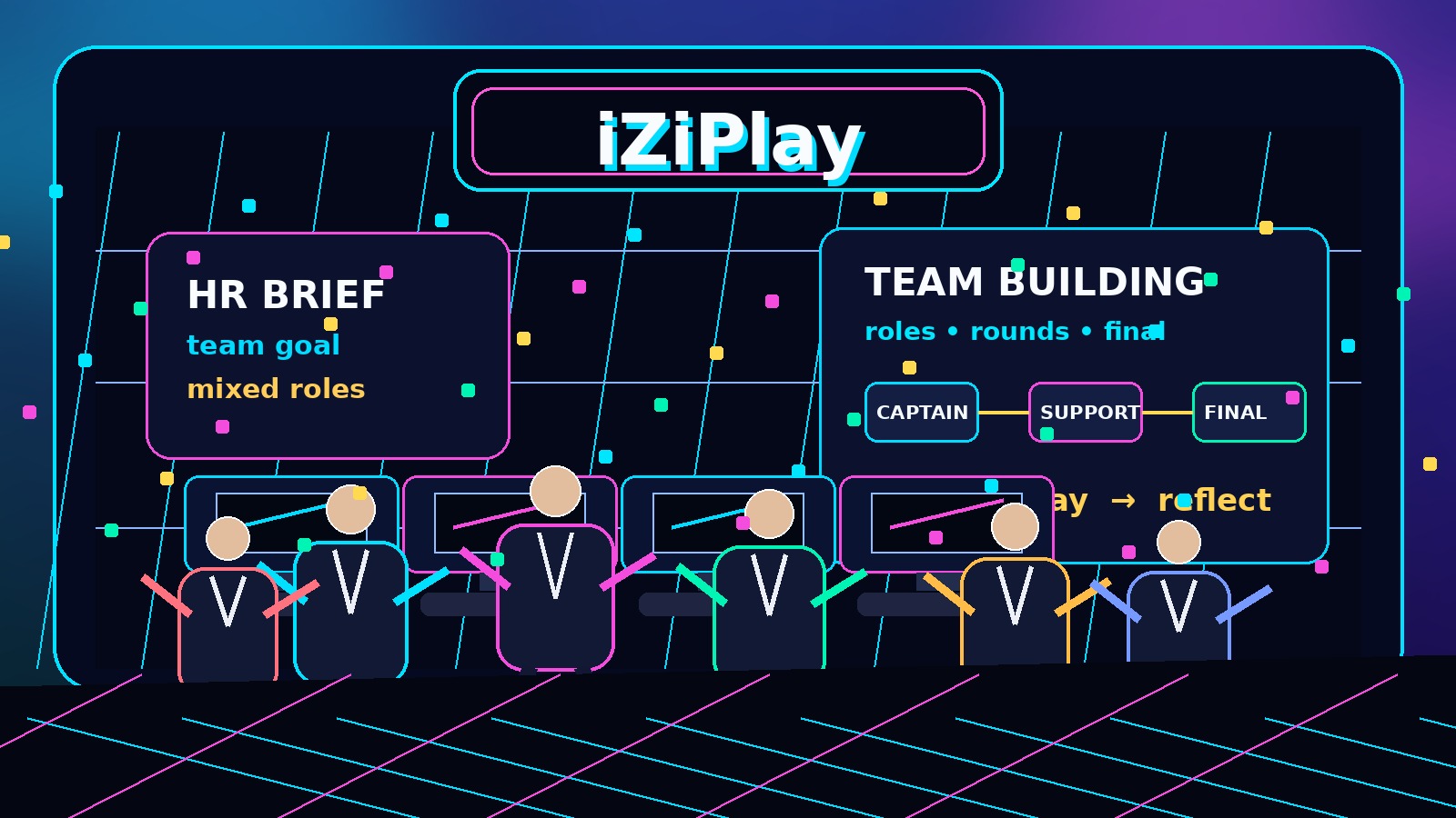 Взрослая команда 25–35 обсуждает игровой тимбилдинг в клубе iZiPlay