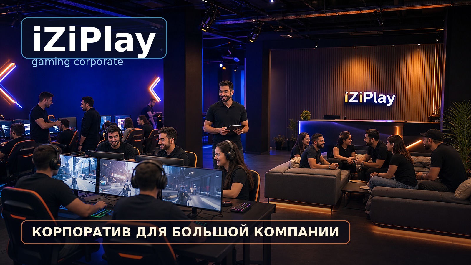 Взрослая команда 25–35 планирует корпоратив для большой компании в компьютерном клубе iZiPlay