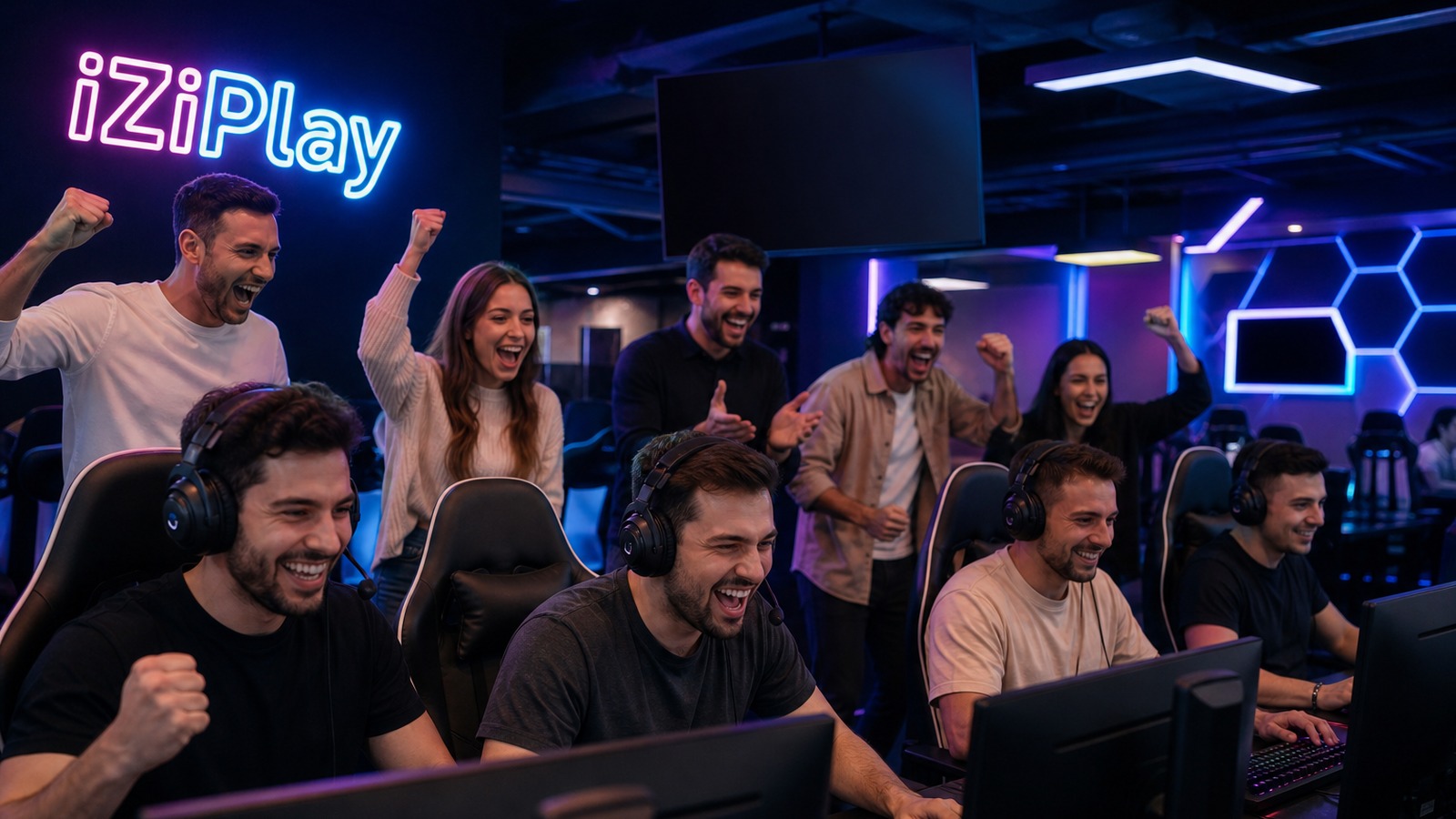 Взрослые игроки 25–35 на мини-турнире в компьютерном клубе iZiPlay